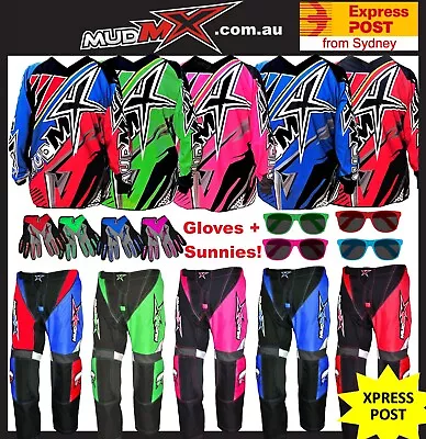 2024 MX MOTOCROSS/BMX (Pants+Jersey+Gloves) Kids Youth Junior Dirt Bike Gear ATV • $95.99