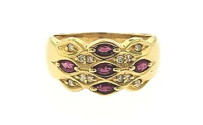 5 Red Ruby Marquise Diamond Band Ladies Ring 18K Yellow Gold  • $499