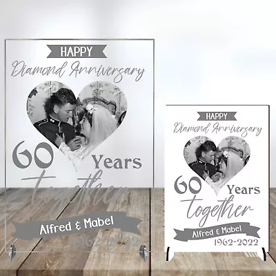 Personalised Diamond 60 Years Wedding Anniversary Photo Plaque Gift Husband Wife • £7.99