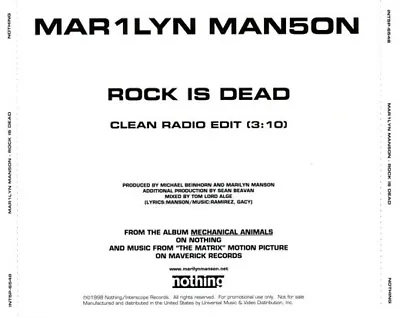 MARILYN MANSON- Rock Is Dead (CD Single Promo 99') V.G • $19.90