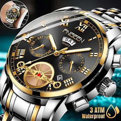 Waterproof Men Watch Classic Stainless Steel Quartz Business Luminous Wristwatch • $13.48