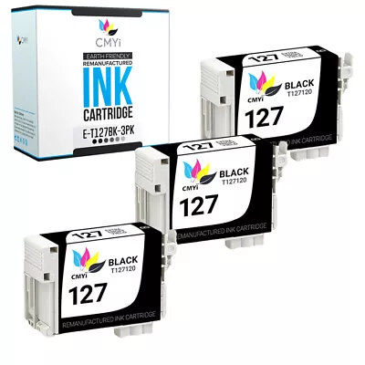 3PK Black 127 Ink Cartridges For Epson T127 Workforce 545 Stylus NX530 WF-3520 • $16.49