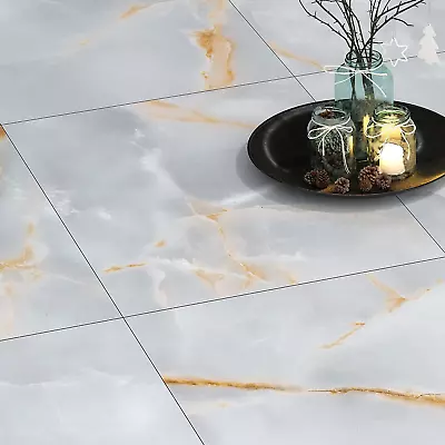 Marble Peel And Stick Floor Tile For Bathroom 12 X 12 Inch Grey Gold Adhesive Vi • $21.10