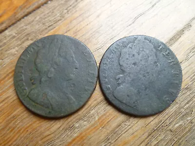 2 William III Copper Halfpenny Coins 1697 & 1698. • £5