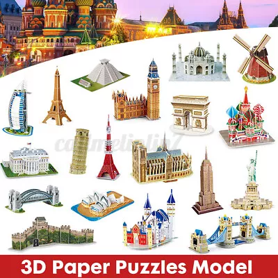 Model 3D Toy Puzzle Gift Kids Teens Gun Wooden Building DIY Bridge Tower Hous • £10.97