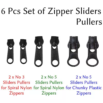 6 Pcs Set Zipper Repair Kit Zip Sliders Spirals Instant Fix Your Own DIY Sewing • £3.19