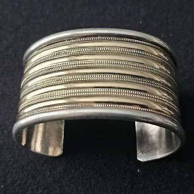 Spectacular And Heavy Ribbed Sterling Silver Cuff Bracelet 85 Grams!! • $99