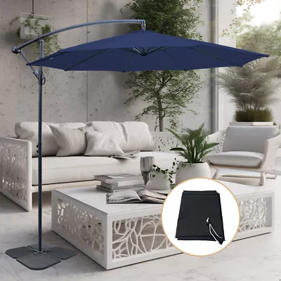 3m Banana Parasol Garden Patio Cantilever Umbrella Sun Shade W/ Base Cover Blue • £128.95