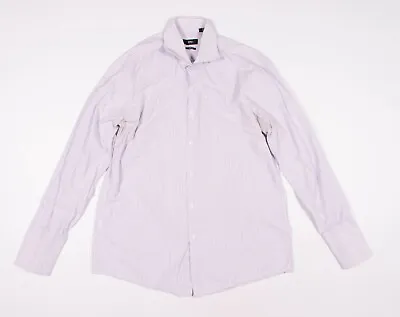 $15.19 • Buy Hugo Boss Sharp Fit White & Blue Striped Dress Shirt Size 16 32/33