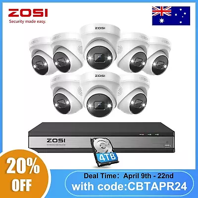 ZOSI 4K 16CH NVR 8MP IP POE Security Camera System 4TB Hard Drive Audio ColorVU • $1099