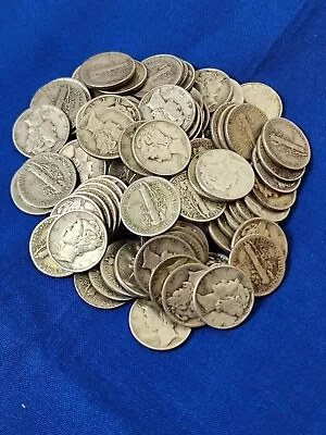 $1.00 Face Value Mercury Dimes 90% Silver Lot Of 10 Silver Junk Coins • $28.89