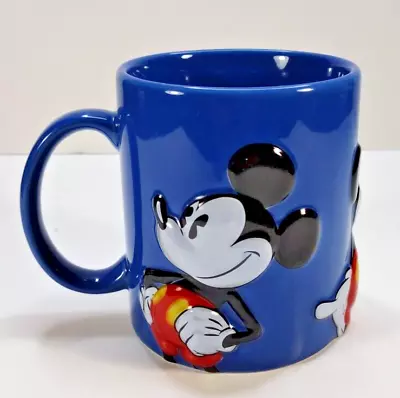 Disney Store Mickey Mouse Coffee Mug Blue 3D Raised Images Ceramic Cup 16 Oz • $15