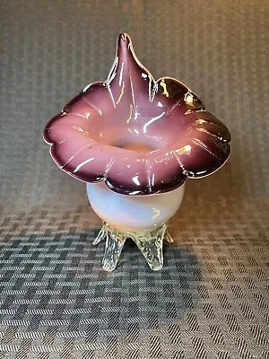 Vintage Jack In The Pulpit Vase Purple To White With Clear Feet • $50