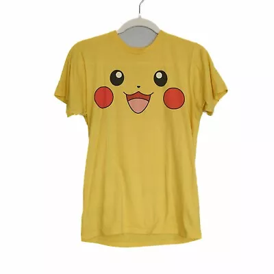 Pikachu Pokemon Go Mens Yellow Graphic T Shirt Round Neck Short Sleeve Sz Small • $16.11