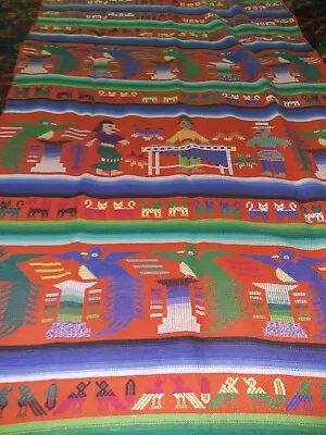 Vintage Embroidered Mexican Oaxaca Table Runner Or Scarf Decorative 76  X 35  W • $69.99