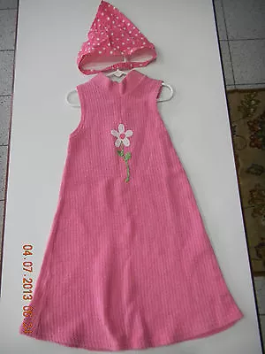 Cach Cach Girls Sz 6 Pink Knit Dress Set W Flower Matching Head Wrap W Polka Dot • $19.95