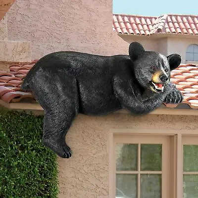 Cute Lazy Black Bear Statue Realistic Life-Like Wall Roof Sitter Yard Sculpture • £507.27