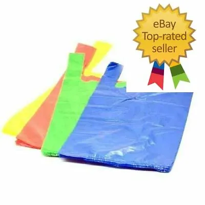 £0.99 • Buy Large Jumbo Blue Green Strong Recycled Eco Plastic Vest Shopping Carrier Bags 