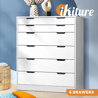 $185.90 • Buy Oikiture 6 Chest Of Drawers Tallboy Cabinet Bedroom Clothes White Furniture