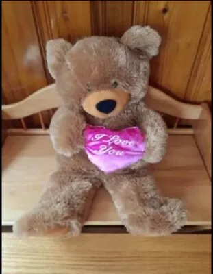 30” Tan  Valentine Love Plush Stuffed Animal Bear Holding Pink I Love You Heart* • $9.95