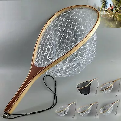 Landing Net Fly Fishing Trout Net Wooden/Carbon Frame With Rubber Netting • $76