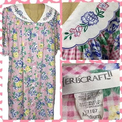 Vtg Herbcraft II Pink Gingham Housedress Med 80s Mumu Robe Nightgown Granny Core • $24.99