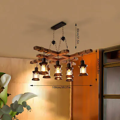 8-Light Rustic Country Chandelier Wood Pendant Lamp Industrial Ceiling Fixture • $127.21