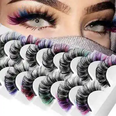 7pairs Colourful False Eyelashes Thick & Curly Faux Mink D Curl False Eye Lashes • £6.29