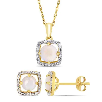 Amour 10k Yellow Gold Opal And 1/6CT TDW Diamond Floating Halo Jewelry Set • $455