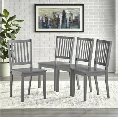 Simple Living Solid Wood Slat Back Dining Chairs Set Of 4 Grey Sturdy Durable • $159.88