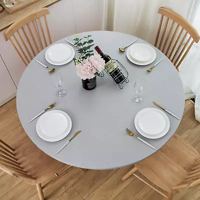 Vinyl Round Tablecloth Fitted With Elastic Edge Flannel Back 100% Waterproof PVC • $15.78