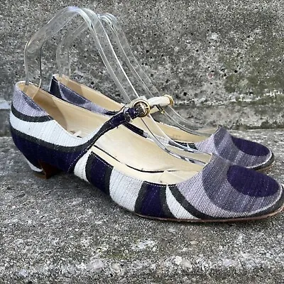 Miu Miu Retro Purple Cream Fabric Mary Jane Shoes Size 37.5 • £199.99