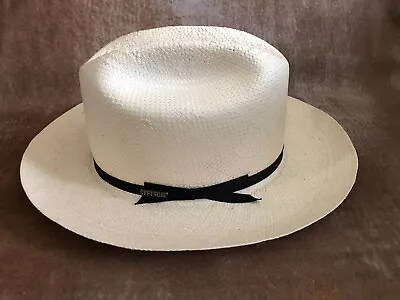 Vintage Stetson Genuine Panapore Open Road Straw Hat Cattleman Crease Made USA • $65