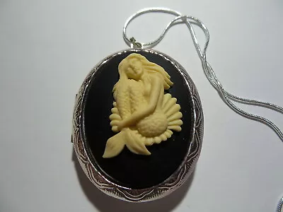 Cameo Locket Sultry Mermaid Ivory On Black • $26.99