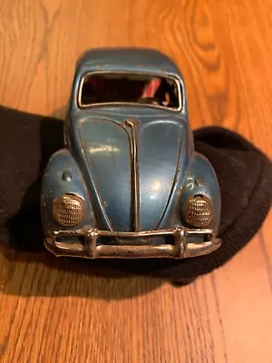 Vintage 60s Japan  Friction VOLKSWAGEN BEETLE Bug 8” TIN Toy Car Blue VW • $5