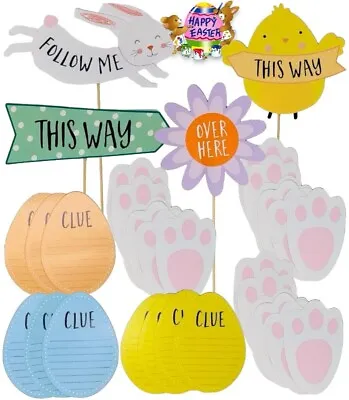 Easter Egg Hunt Kit 5 Signs 20 Bunny Feet & 10 Clue Eggs Decorations Kids Fun • £4.29