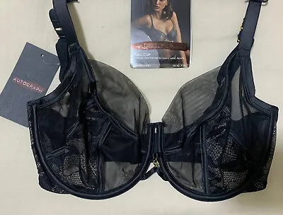 M&S AUTOGRAPH TEXTURAL LACE & LUXURY SATIN UNDERWIRED FULL CUP BRA In BLACK 32G • £12.99