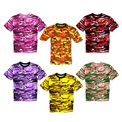 Army T Shirt US Combat Military Style Red Orange Yellow Pink Purple Bright Camo • £9.99