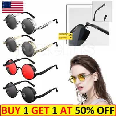 Vintage Steampunk Sunglasses Fashion Metal Round Mirrored Retro Glasses Eyewear~ • $7.99