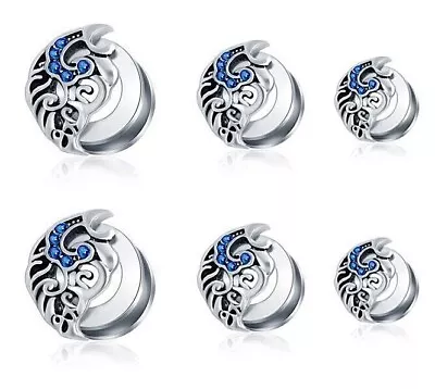 Pair Blue Designed Ear Tunnels Plugs Ear Gauges Piercings Body Jewelry  • $13.65