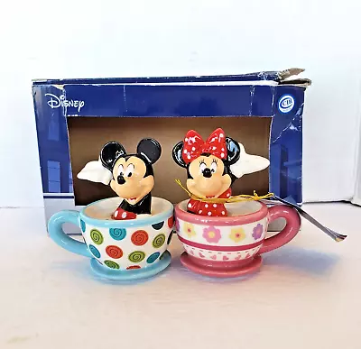 Disney Mickey And Minnie Mouse Whirling Teacups Magnetic Salt Pepper Shakers Set • $74.99