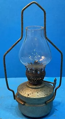 Miniature Vintage Metal Oil Lamp With Chimney [5-inches Tall] • £15