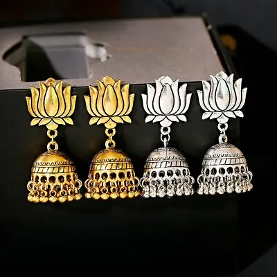 Women Big Bells Dangle Earrings Jhumka Indian Lotus Pearl Tassel Earrings Gifts • $6.59