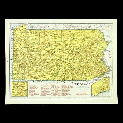 Vintage PENNSYLVANIA Map Railway Railroad Wall Art 1940s Pittsburgh Reading • $9.95