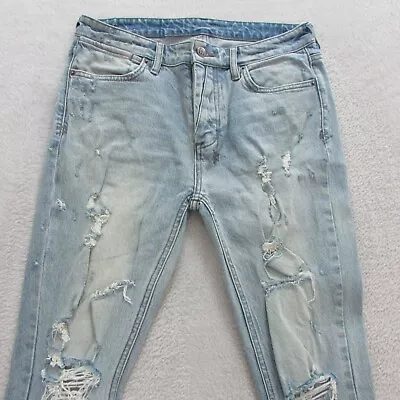 Ksubi Jeans Mens W33 L33 Blue Skinny Ripped Thrashed Denim Button Fly Van Winkle • $54.95