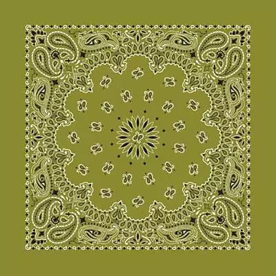 New 22  Olive Green Paisley Bandana Handkerchief Scarf 100% Cotton Made In USA • $7.49