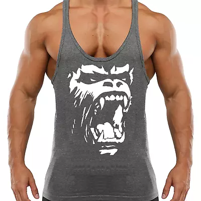 Gorilla Roar Gym Vest Stringer Bodybuilding Muscle Lifting Top Fitness Vest • £8.99