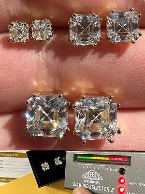 Real Iced Moissanite Stud Earrings Asscher Cut 14k Gold Over 925 Silver 4mm-8mm • $47.20