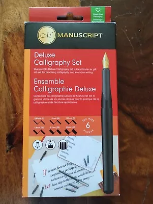 Manuscript Deluxe Calligraphy Fountain Pen 6 Italic Nibs Ink Cartridges Gift Set • £10