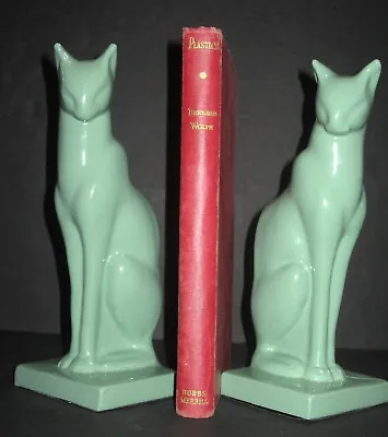 Frankart Sitting Cat Bookends Art Deco Greenie Finish Metal A Pair Made In USA • $255.25